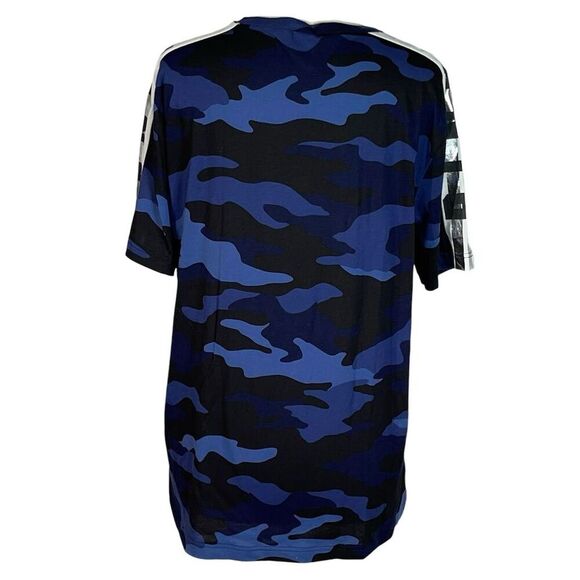 Victoria’s Secret PINK Blue Camo Campus Tee with Foil Tape Logo Stripe Sleeves - Picture 4 of 8